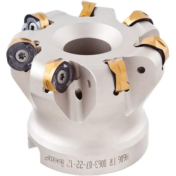 Iscar - 2-1/2" Cut Diam, 1/4" Max Depth, 1" Arbor Hole, 7 Inserts, H606 RXCU 43-AX.. Insert Style, Indexable Copy Face Mill - H606 FR-.50 Cutter Style, 2" High, Series Helido - Eagle Tool & Supply