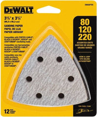DeWALT - 80, 120 & 220 Grit, Aluminum Oxide TriangleSanding Sheet - 3-1/2" Long x 3-3/4" Wide, Assorted Grade, Weighted Cloth Backing - Eagle Tool & Supply