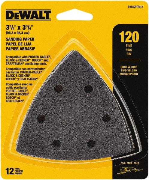 DeWALT - 120 Grit, Aluminum Oxide TriangleSanding Sheet - 3-1/2" Long x 3-3/4" Wide, Fine Grade, Weighted Cloth Backing - Eagle Tool & Supply