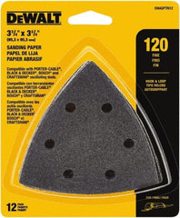 DeWALT - 120 Grit, Aluminum Oxide TriangleSanding Sheet - 3-1/2" Long x 3-3/4" Wide, Fine Grade, Weighted Cloth Backing - Eagle Tool & Supply