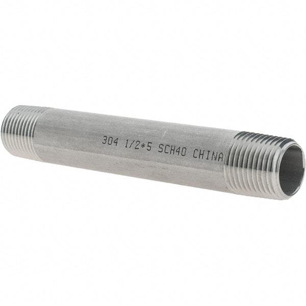 Value Collection - 1/2" Pipe x 5" Long, Grade 304/304L Stainless Steel Pipe Nipple - Welded & Threaded - Eagle Tool & Supply