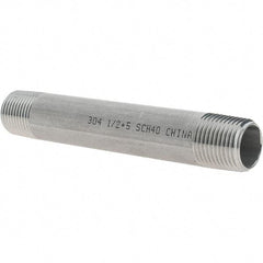 Value Collection - 1/2" Pipe x 5" Long, Grade 304/304L Stainless Steel Pipe Nipple - Welded & Threaded - Eagle Tool & Supply