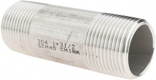 Value Collection - 1" Pipe x 3-1/2" Long, Grade 304/304L Stainless Steel Pipe Nipple - Welded & Threaded - Eagle Tool & Supply