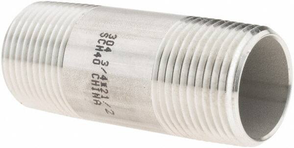 Value Collection - 3/4" Pipe x 2-1/2" Long, Grade 304/304L Stainless Steel Pipe Nipple - Welded & Threaded - Eagle Tool & Supply