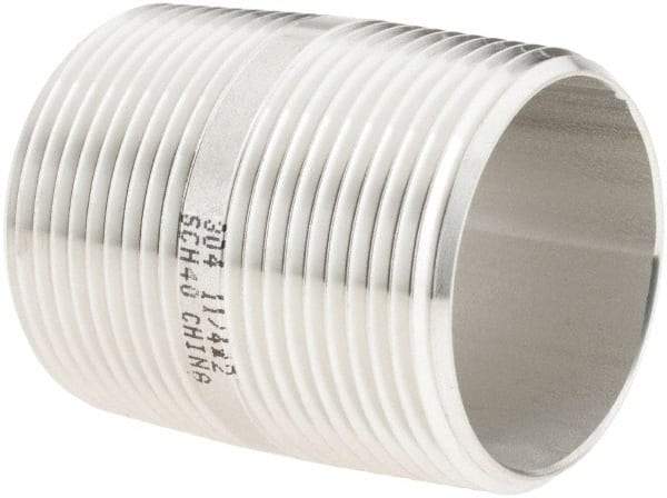 Value Collection - 1-1/4" Pipe x 2" Long, Grade 304/304L Stainless Steel Pipe Nipple - Welded & Threaded - Eagle Tool & Supply