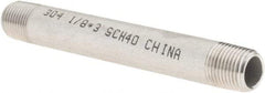 Value Collection - 1/8" Pipe x 3" Long, Grade 304/304L Stainless Steel Pipe Nipple - Welded & Threaded - Eagle Tool & Supply