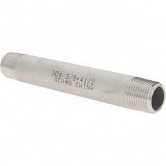 Value Collection - 3/8" Pipe x 4-1/2" Long, Grade 304/304L Stainless Steel Pipe Nipple - Welded & Threaded - Eagle Tool & Supply