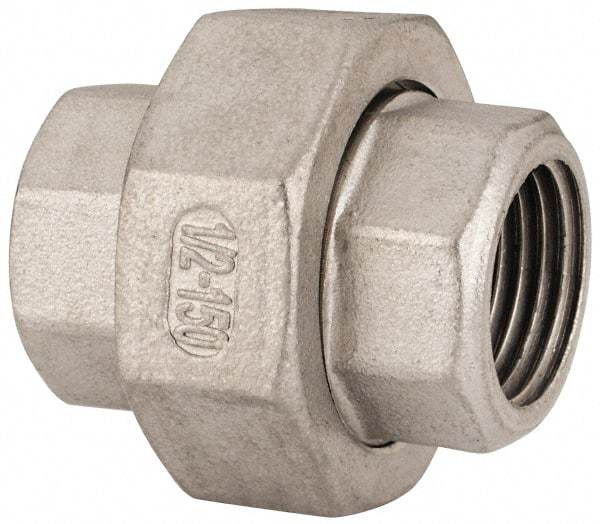 Value Collection - 1/2" Grade 304 Stainless Steel Pipe Union - FNPT x FNPT End Connections, 150 psi - Eagle Tool & Supply