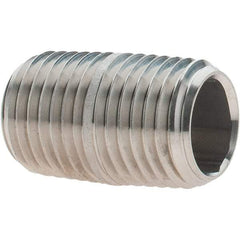 Value Collection - 1/4" Pipe x 7/8" Long, Grade 304/304L Stainless Steel Pipe Nipple - Welded & Threaded - Eagle Tool & Supply