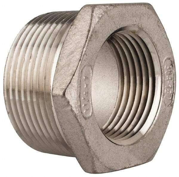 Merit Brass - 1-1/4 x 1" Grade 304 Stainless Steel Pipe Hex Bushing - MNPT x FNPT End Connections, 150 psi - Eagle Tool & Supply