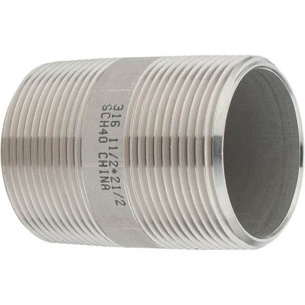 Value Collection - 1-1/2" Pipe x 2-1/2" Long, Grade 316/316L Stainless Steel Pipe Nipple - Welded & Threaded - Eagle Tool & Supply