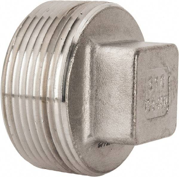 Value Collection - 1-1/2" Grade 316 Stainless Steel Pipe Square Head Plug - MNPT End Connections, 150 psi - Eagle Tool & Supply