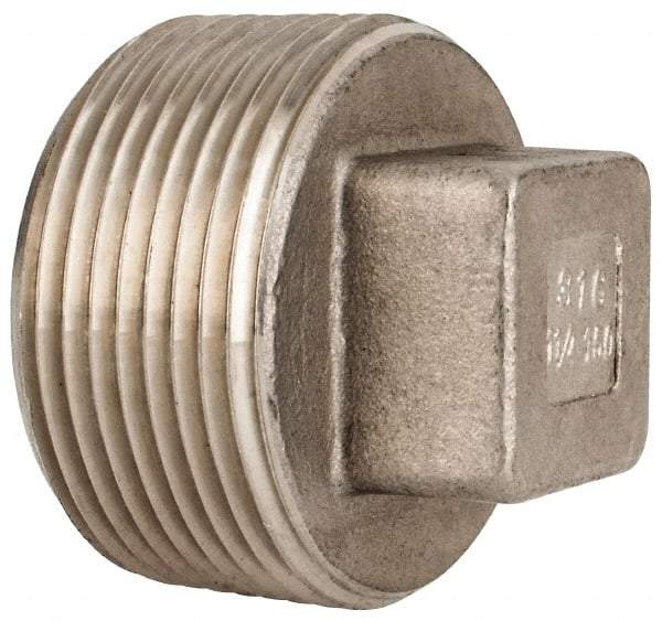 Value Collection - 1-1/4" Grade 316 Stainless Steel Pipe Square Head Plug - MNPT End Connections, 150 psi - Eagle Tool & Supply