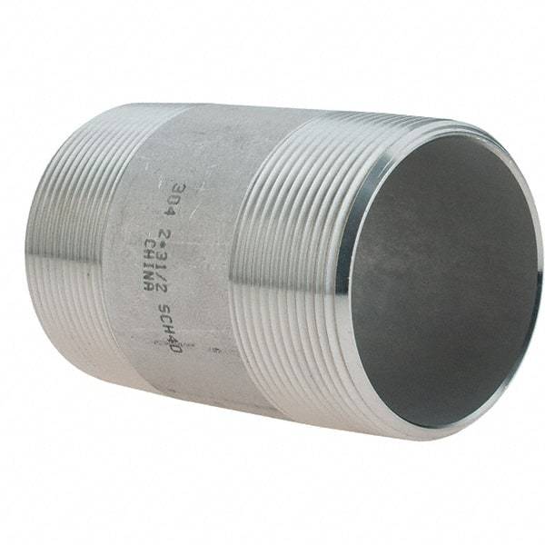 Value Collection - 2" Pipe x 3-1/2" Long, Grade 304/304L Stainless Steel Pipe Nipple - Welded & Threaded - Eagle Tool & Supply