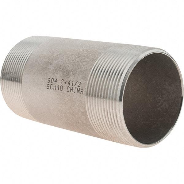 Value Collection - 2" Pipe x 4-1/2" Long, Grade 304/304L Stainless Steel Pipe Nipple - Welded & Threaded - Eagle Tool & Supply