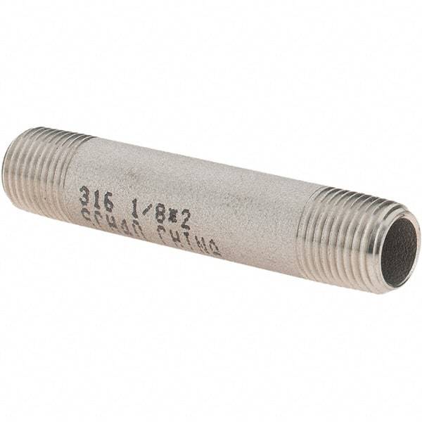 Value Collection - 1/8" Pipe x 2" Long, Grade 316/316L Stainless Steel Pipe Nipple - Welded & Threaded - Eagle Tool & Supply