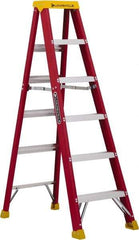 Louisville - 5 Steps, 6' High, Type IA Rating, Fiberglass Step Ladder - 300 Lb Capacity, 21-13/16" Base Width - Eagle Tool & Supply