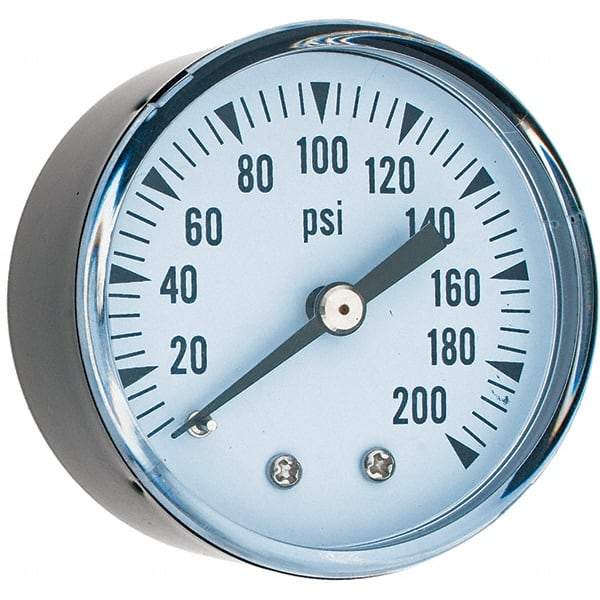 Value Collection - 2" Dial, 1/4 Thread, 0-200 Scale Range, Pressure Gauge - Center Back Connection Mount - Eagle Tool & Supply