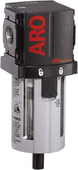 ARO/Ingersoll-Rand - 3/8" Port, 7.028" High x 2.244" Wide Compact Filter with Polycarbonate Bowl, Automatic Drain - 107 SCFM, 150 Max psi, 125°F Max Temp, Modular Connection, Bowl Guard, 1 oz Bowl Capacity - Eagle Tool & Supply