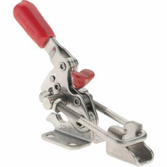 De-Sta-Co - 360 Lb Capacity, Horizontal, U Hook, Flanged Base, Stainless Steel Pull Action Latch Clamp - 1.17" Drawing Movement, 4-1/4" OAL, Threaded U Hook, Straight Handle - Eagle Tool & Supply