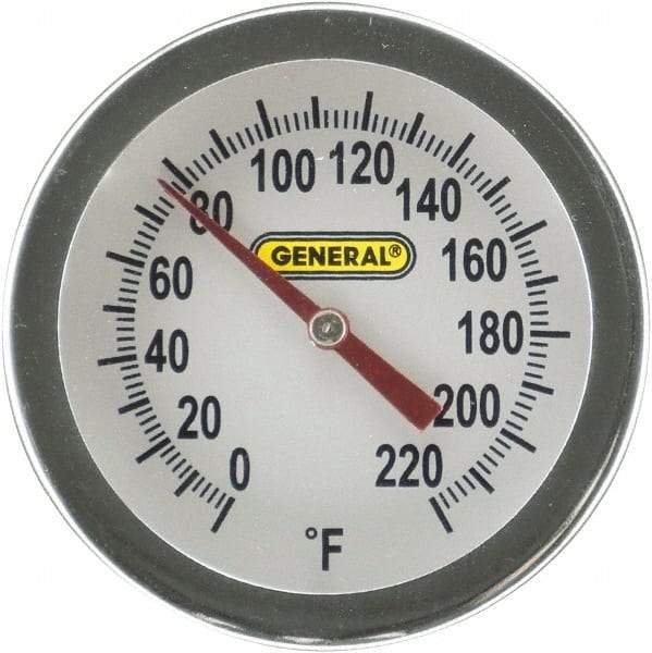 General - 20 Inch Long Stem, 2 Inch Dial Diameter, Back Connected Bi-Metal Thermometer - 220°Fahrenheit - Eagle Tool & Supply