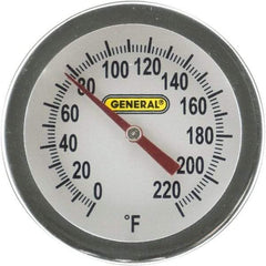 General - 20 Inch Long Stem, 2 Inch Dial Diameter, Back Connected Bi-Metal Thermometer - 220°Fahrenheit - Eagle Tool & Supply
