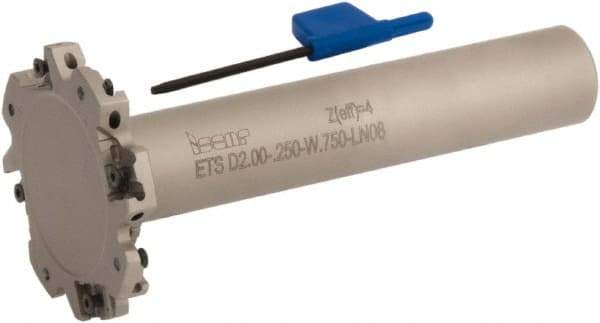 Iscar - Shank Connection, 1/4" Cutting Width, 5/8" Depth of Cut, 2" Cutter Diam, 4 Tooth Indexable Slotting Cutter - 3/4" Shank Diam, ETS-LN08 Toolholder, LNET Insert, Right Hand Cutting Direction - Eagle Tool & Supply