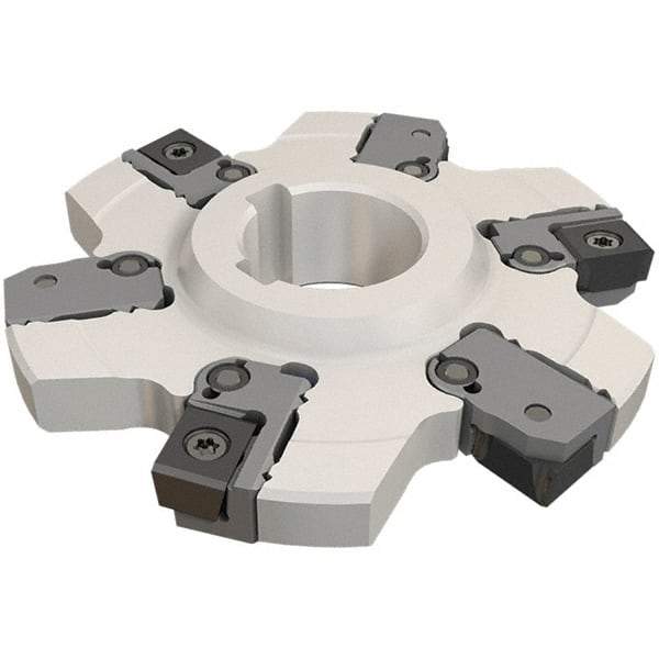 Iscar - Arbor Hole Connection, 0.236" Cutting Width, 25mm Depth of Cut, 100mm Cutter Diam, 27mm Hole Diam, 6 Tooth Indexable Slotting Cutter - SDN Toolholder, LNET Insert, Right Hand Cutting Direction - Eagle Tool & Supply