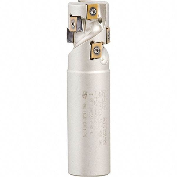 Iscar - 1-1/4" Cut Diam, 1.4" Max Depth of Cut, 1-1/4" Shank Diam, 4-1/4" OAL, Indexable Square Shoulder Helical End Mill - Weldon Shank, 90° Lead Angle, Through Coolant, Series Helitang - Eagle Tool & Supply