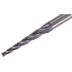 Iscar - 0.5° Taper Angle per Side, 1.2mm Small End Diam, 8mm LOC, Solid Carbide 4 Flute Tapered Square End Mill - TiAlN Finish, 45mm OAL, 4mm Shank Diam, Spiral Flute, 25° Helix - Eagle Tool & Supply