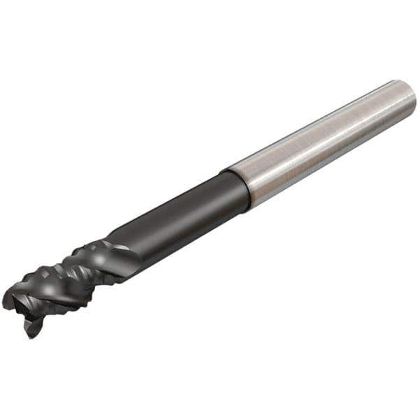 Iscar - 12mm Diam, Coarse Pitch, 12mm LOC, 3 Flute Solid Carbide 0.2mm Corner Radius Roughing End Mill - Uncoated, 83mm OAL, 12mm Shank Diam, Single End, Extended Reach, 45° Helix - Eagle Tool & Supply