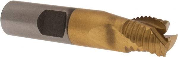 Interstate - 1/2" Diam, Coarse Pitch, 1/2" LOC, 3 Flute Cobalt Roughing Square End Mill - TiN Finish, 2-1/2" OAL, 1/2" Shank Diam, Single End, Centercutting - Eagle Tool & Supply
