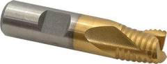 Interstate - 5/8" Diam, Coarse Pitch, 5/8" LOC, 3 Flute Cobalt Roughing Square End Mill - TiN Finish, 2-3/4" OAL, 5/8" Shank Diam, Single End, Centercutting - Eagle Tool & Supply
