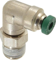 Parker - 1/8" Outside Diam, 1/8 NPTF, Nickel Plated Brass Push-to-Connect Tube Male Swivel Elbow - 300 Max psi, Tube to Male NPT Connection, Buna-N O-Ring - Eagle Tool & Supply