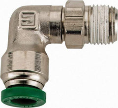 Parker - 1/4" Outside Diam, 1/8 NPTF, Nickel Plated Brass Push-to-Connect Tube Male Swivel Elbow - 300 Max psi, Tube to Male NPT Connection, Buna-N O-Ring - Eagle Tool & Supply