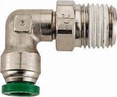 Parker - 1/4" Outside Diam, 1/4 NPTF, Nickel Plated Brass Push-to-Connect Tube Male Swivel Elbow - 300 Max psi, Tube to Male NPT Connection, Buna-N O-Ring - Eagle Tool & Supply
