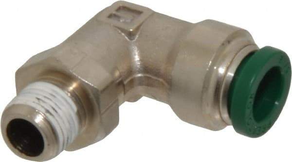 Parker - 5/16" Outside Diam, 1/8 NPTF, Nickel Plated Brass Push-to-Connect Tube Male Swivel Elbow - 300 Max psi, Tube to Male NPT Connection, Buna-N O-Ring - Eagle Tool & Supply