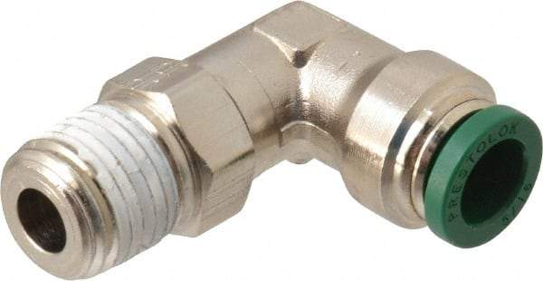 Parker - 5/16" Outside Diam, 1/4 NPTF, Nickel Plated Brass Push-to-Connect Tube Male Swivel Elbow - 300 Max psi, Tube to Male NPT Connection, Buna-N O-Ring - Eagle Tool & Supply