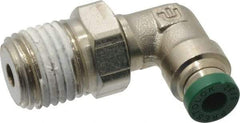 Parker - 5/32" Outside Diam, 1/4 NPTF, Nickel Plated Brass Push-to-Connect Tube Male Swivel Elbow - 300 Max psi, Tube to Male NPT Connection, Buna-N O-Ring - Eagle Tool & Supply