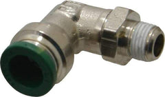 Parker - 3/8" Outside Diam, 1/8 NPTF, Nickel Plated Brass Push-to-Connect Tube Male Swivel Elbow - 300 Max psi, Tube to Male NPT Connection, Buna-N O-Ring - Eagle Tool & Supply