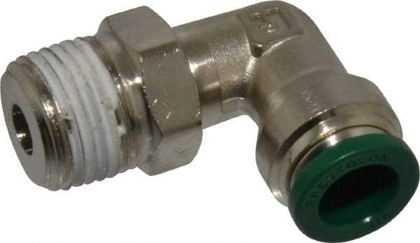 Parker - 3/8" Outside Diam, 3/8 NPTF, Nickel Plated Brass Push-to-Connect Tube Male Swivel Elbow - 300 Max psi, Tube to Male NPT Connection, Buna-N O-Ring - Eagle Tool & Supply