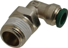 Parker - 3/8" Outside Diam, 1/2 NPTF, Nickel Plated Brass Push-to-Connect Tube Male Swivel Elbow - 300 Max psi, Tube to Male NPT Connection, Buna-N O-Ring - Eagle Tool & Supply