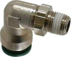 Parker - 1/2" Outside Diam, 1/4 NPTF, Nickel Plated Brass Push-to-Connect Tube Male Swivel Elbow - 300 Max psi, Tube to Male NPT Connection, Buna-N O-Ring - Eagle Tool & Supply
