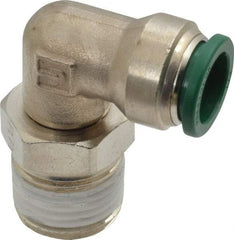 Parker - 1/2" Outside Diam, 1/2 NPTF, Nickel Plated Brass Push-to-Connect Tube Male Swivel Elbow - 300 Max psi, Tube to Male NPT Connection, Buna-N O-Ring - Eagle Tool & Supply