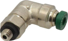 Parker - 1/8" Outside Diam, 10-32 UNF, Nickel Plated Brass Push-to-Connect Tube Male Swivel Elbow - 300 Max psi, Tube to Male UNF Connection, Buna-N O-Ring - Eagle Tool & Supply