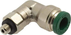 Parker - 1/4" Outside Diam, 10-32 UNF, Nickel Plated Brass Push-to-Connect Tube Male Swivel Elbow - 300 Max psi, Tube to Male UNF Connection, Buna-N O-Ring - Eagle Tool & Supply