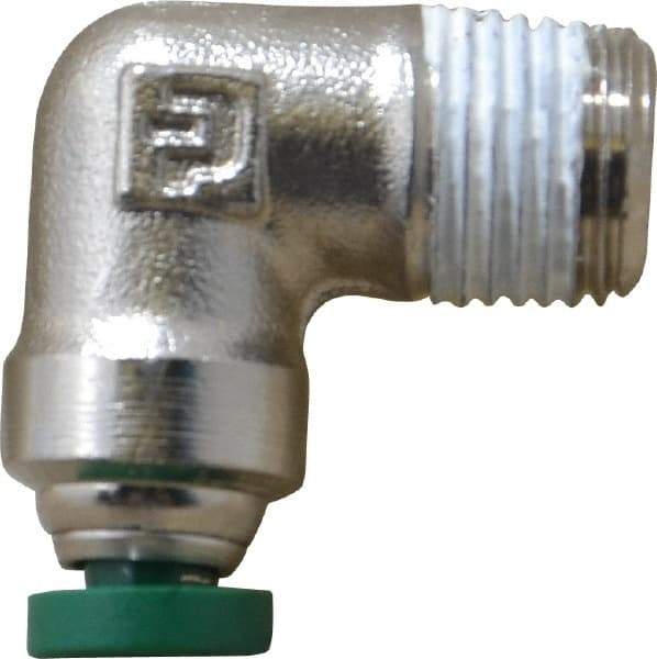 Parker - 1/8" Outside Diam, 1/8 NPTF, Nickel Plated Brass Push-to-Connect Tube Male Elbow - 300 Max psi, Tube to Male NPT Connection, Buna-N O-Ring - Eagle Tool & Supply