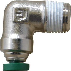 Parker - 1/8" Outside Diam, 1/8 NPTF, Nickel Plated Brass Push-to-Connect Tube Male Elbow - 300 Max psi, Tube to Male NPT Connection, Buna-N O-Ring - Eagle Tool & Supply