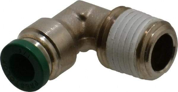 Parker - 1/4" Outside Diam, 1/4 NPTF, Nickel Plated Brass Push-to-Connect Tube Male Elbow - 300 Max psi, Tube to Male NPT Connection, Buna-N O-Ring - Eagle Tool & Supply