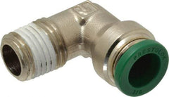 Parker - 3/8" Outside Diam, 1/4 NPTF, Nickel Plated Brass Push-to-Connect Tube Male Elbow - 300 Max psi, Tube to Male NPT Connection, Buna-N O-Ring - Eagle Tool & Supply